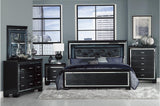 Allura Black Glamour Contemporary Solid Wood Faux Leather Upholstered Tufted LED Panel Bedroom Set - Ella Furniture