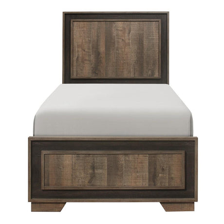 Davi Brown Modern Faux Wood Veneer, Wood And Engineered Wood Twin Bed - Ella Furniture