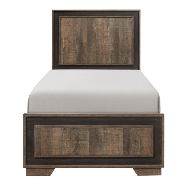 Ellendale Rustic Mahogany And Dark Ebony Embossed Modern Wood, Engineered Wood Youth Twin Panel Bed - Ella Furniture
