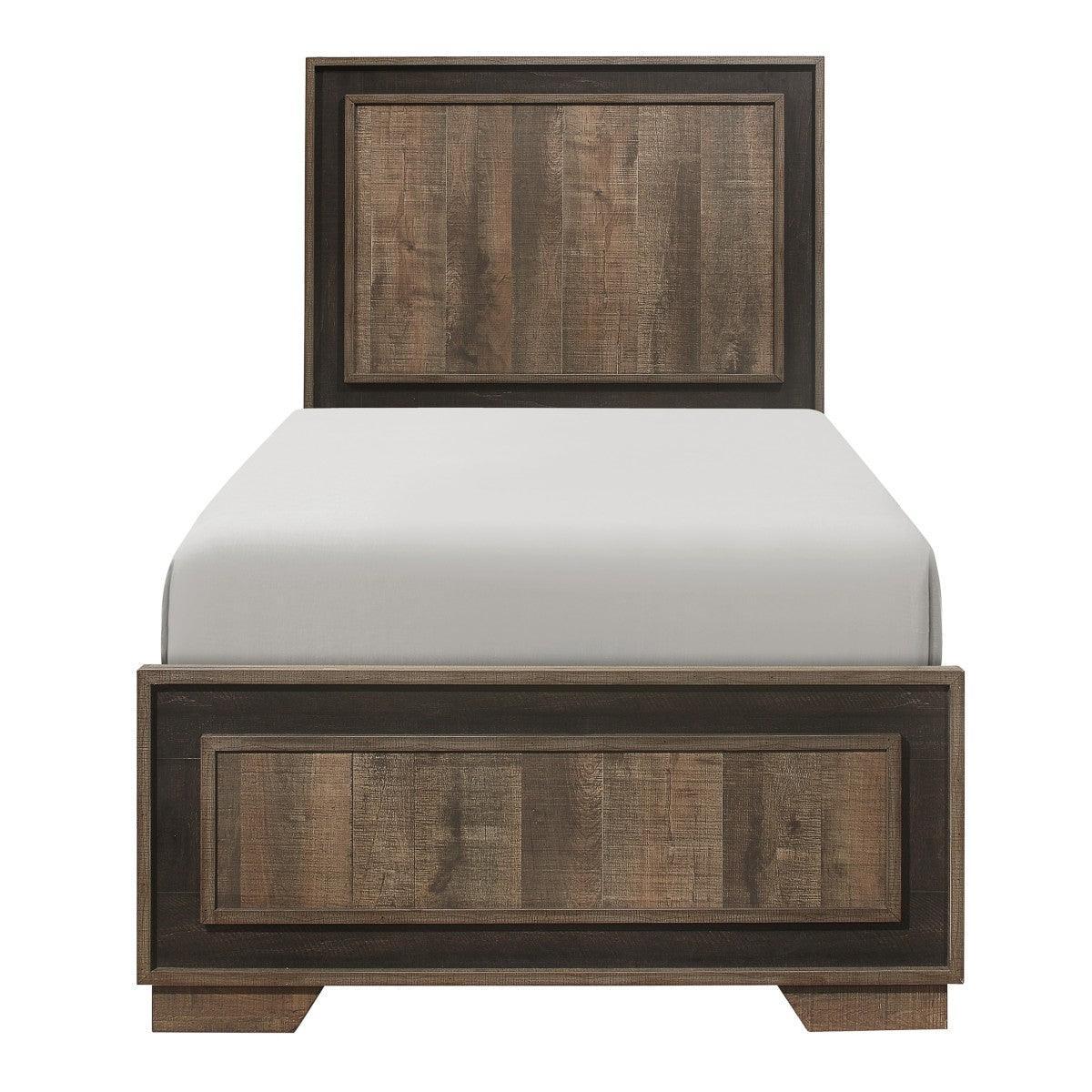 Ellendale Rustic Mahogany And Dark Ebony Embossed Modern Wood, Engineered Wood Youth Twin Panel Bed - Ella Furniture