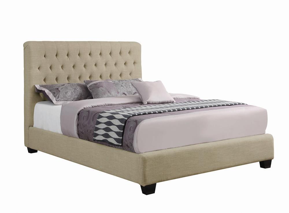 Chloe Tufted Upholstered Full Bed Oatmeal - Ella Furniture