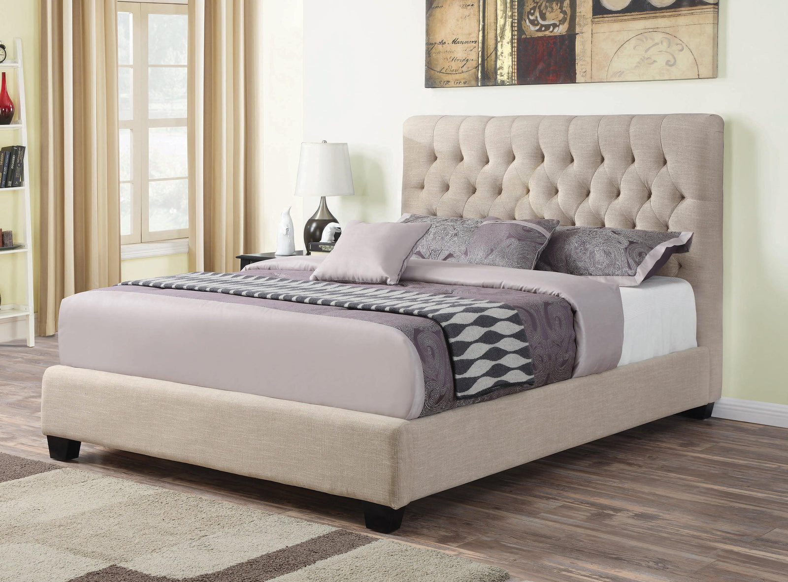 Chloe Tufted Upholstered Queen Bed Oatmeal - Ella Furniture