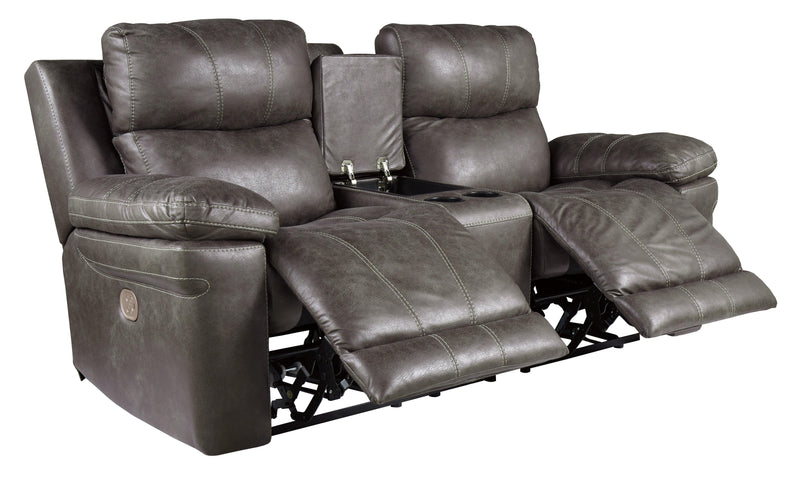 Erlangen Midnight Faux Leather Power Reclining Loveseat With Console