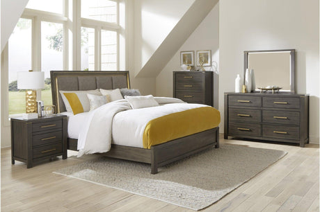 Scarlett Brownish Gray Modern Contemporary Solid Wood Fabric Upholstered Panel Bedroom Set - Ella Furniture