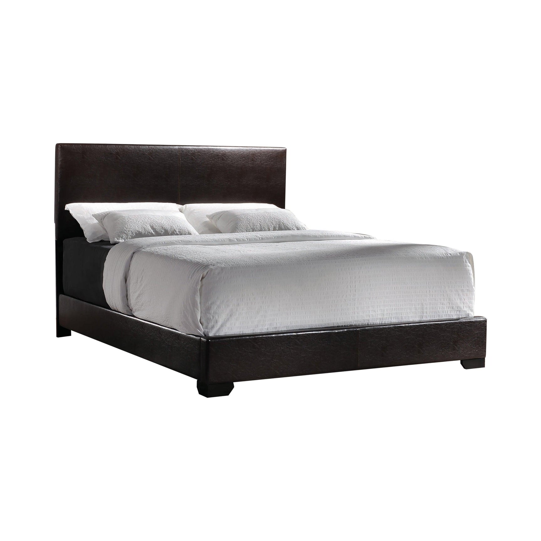 Conner Eastern King Upholstered Panel Bed Dark Brown - Ella Furniture