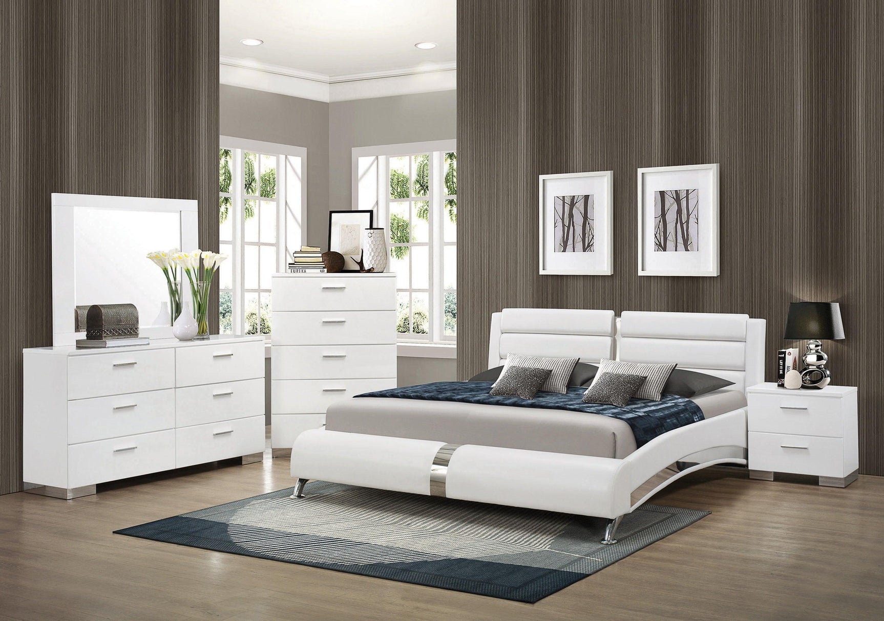 Jeremaine Eastern King Upholstered Bed White - Ella Furniture