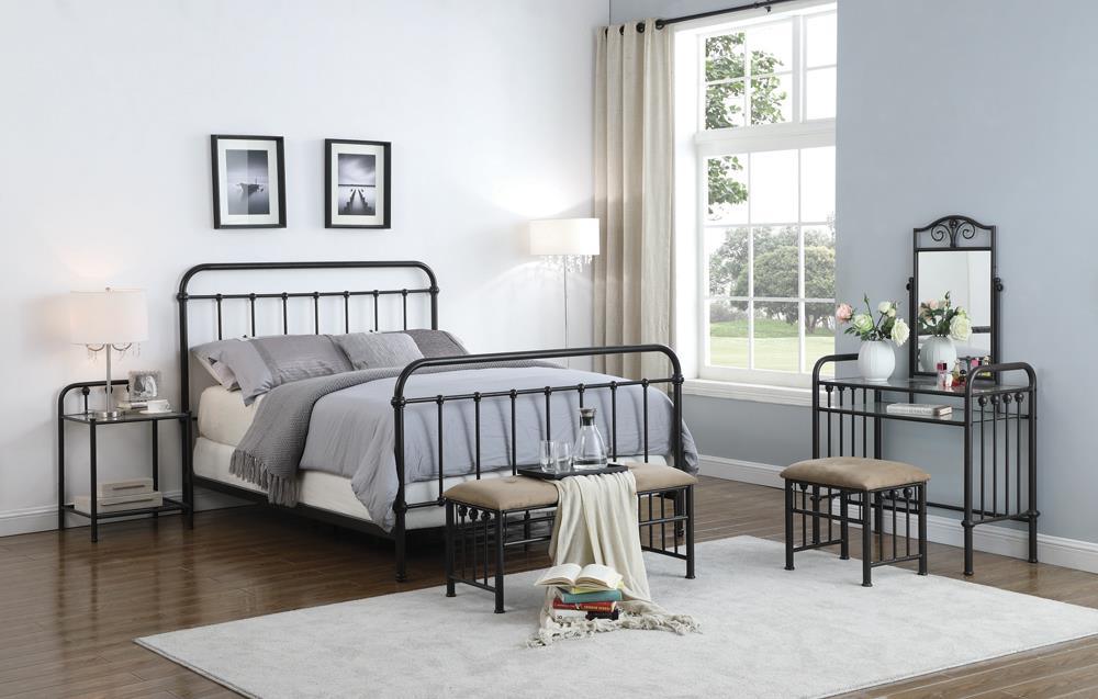 Livingston Queen Panel Metal Bed Dark Bronze - Ella Furniture