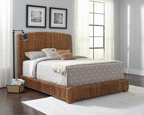 Laughton Queen Hand-woven Banana Leaf Bed Amber - Ella Furniture