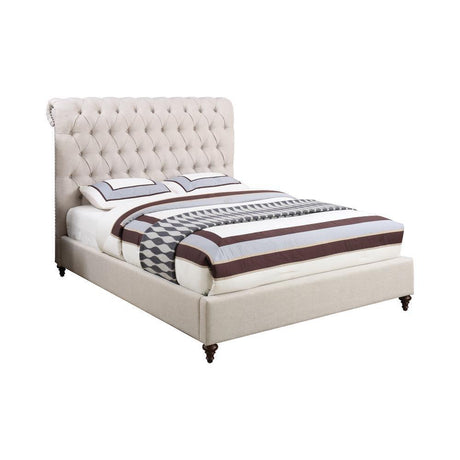 Devon Button Tufted Upholstered Full Bed Beige - Ella Furniture
