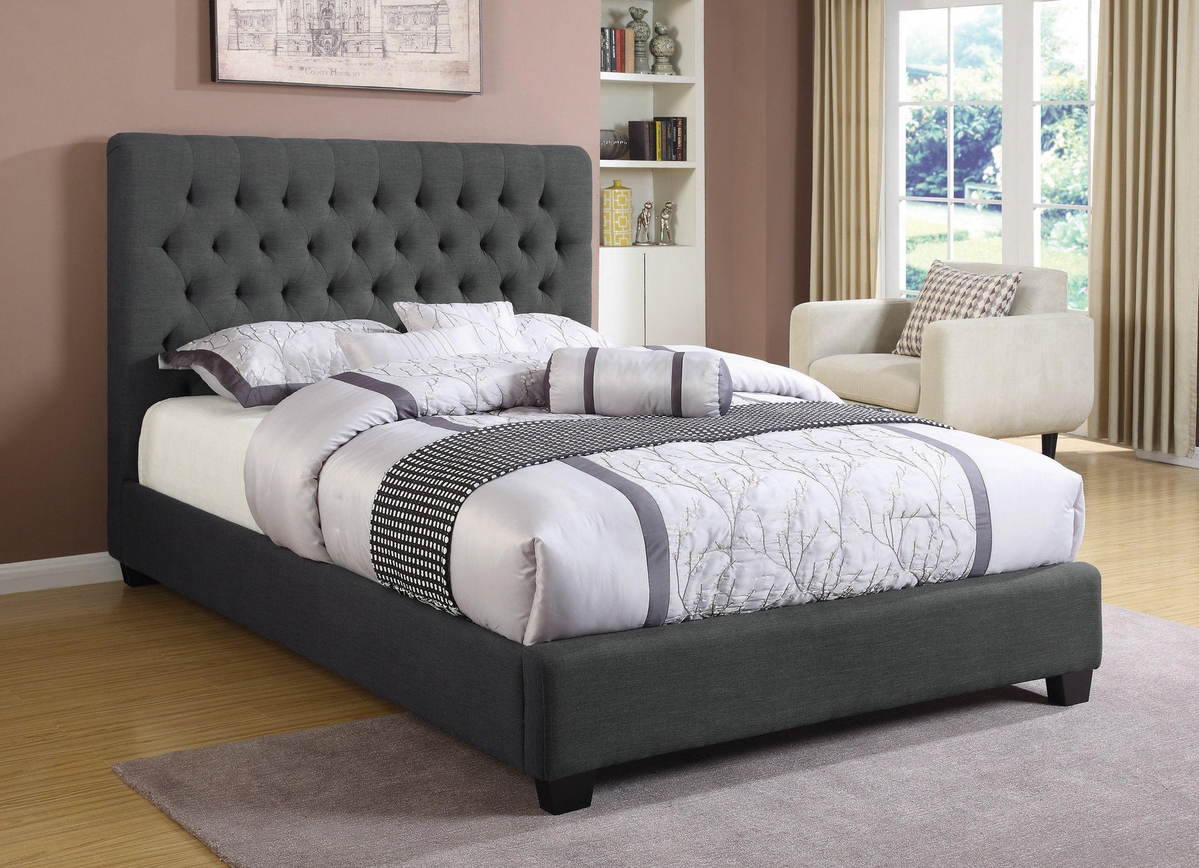 Chloe Tufted Upholstered Eastern King Bed Oatmeal - Ella Furniture