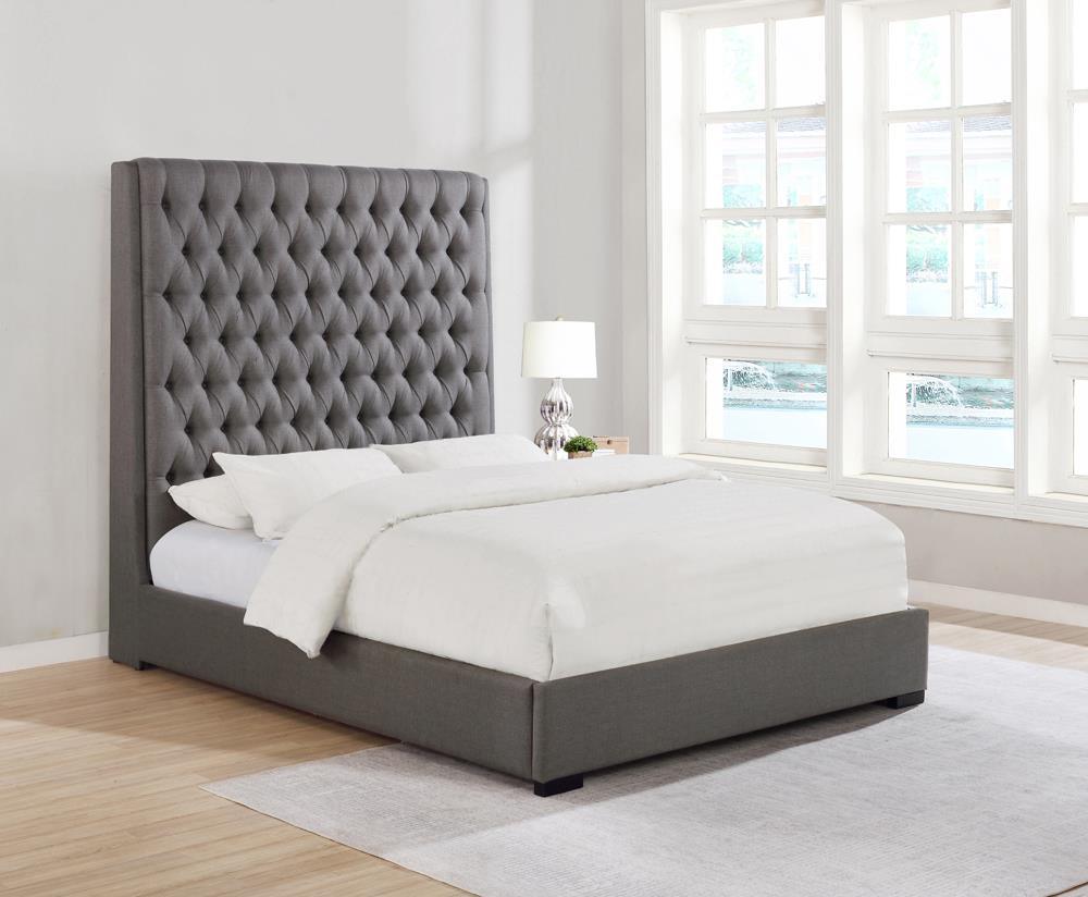 Camille Eastern King Button Tufted Bed Grey - Ella Furniture