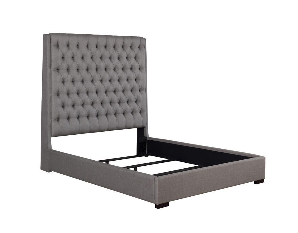 Camille Eastern King Button Tufted Bed Grey - Ella Furniture
