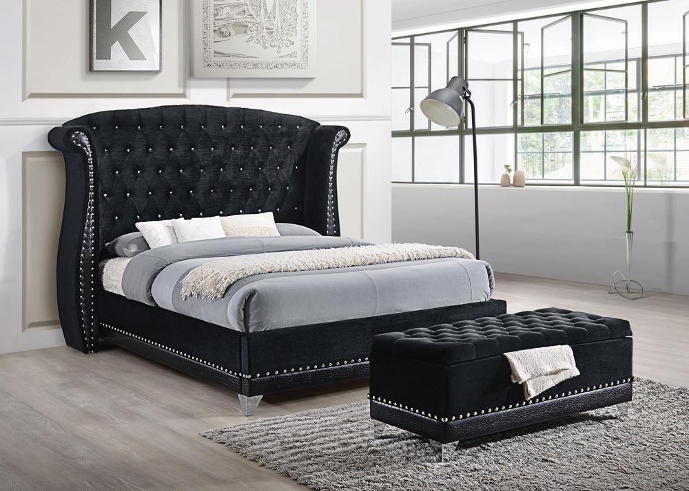 Barzini Eastern King Tufted Upholstered Bed Black - Ella Furniture