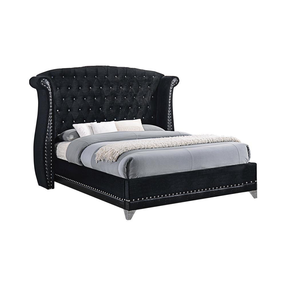 Barzini Queen Tufted Upholstered Bed Black - Ella Furniture