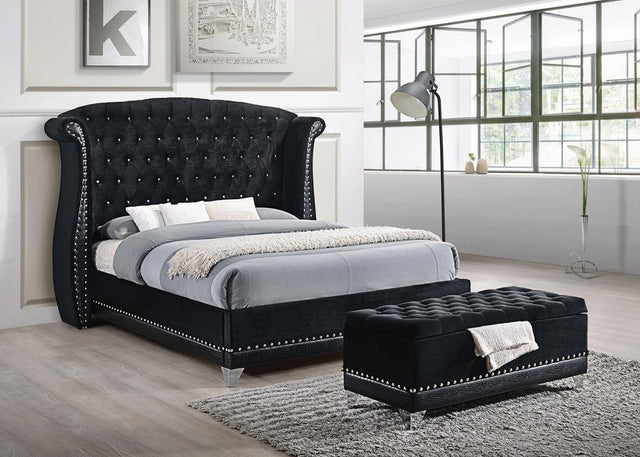 Barzini Queen Tufted Upholstered Bed Black - Ella Furniture