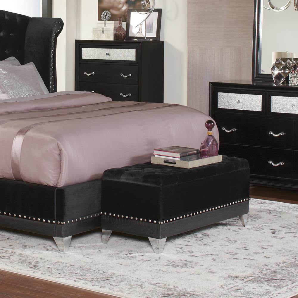 Barzini Tufted Rectangular Trunk With Nailhead Black - Ella Furniture