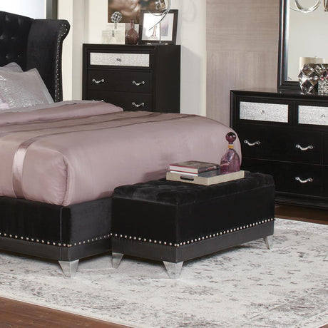 Barzini Tufted Rectangular Trunk With Nailhead Black - Ella Furniture