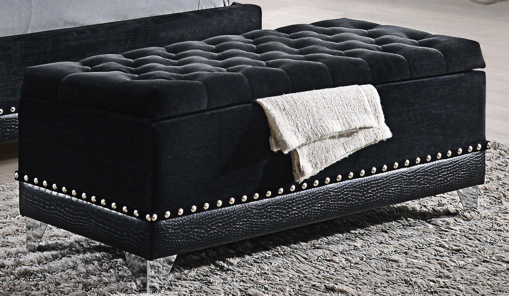 Barzini Eastern King Tufted Upholstered Bed Black - Ella Furniture