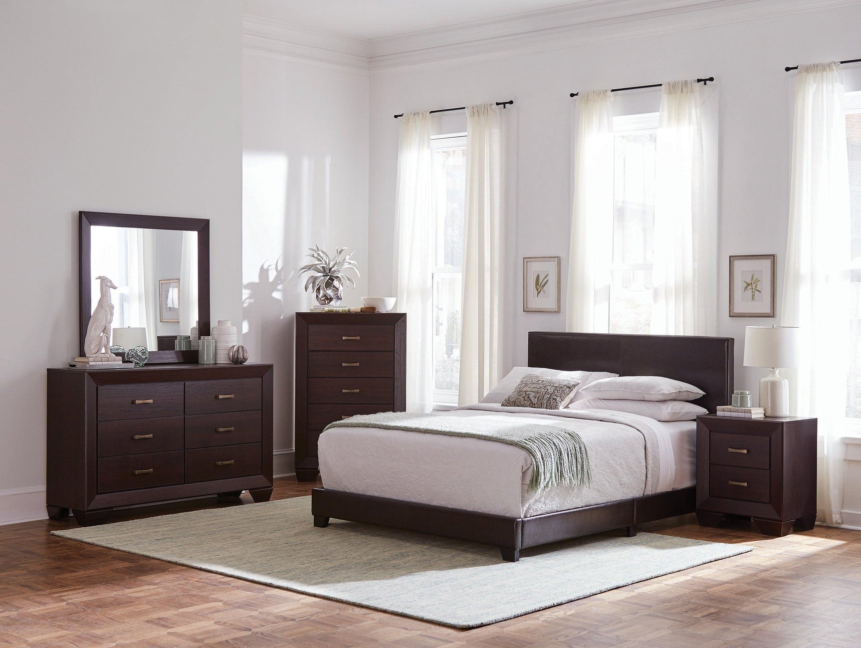 Dorian Upholstered Eastern King Bed Brown - Ella Furniture