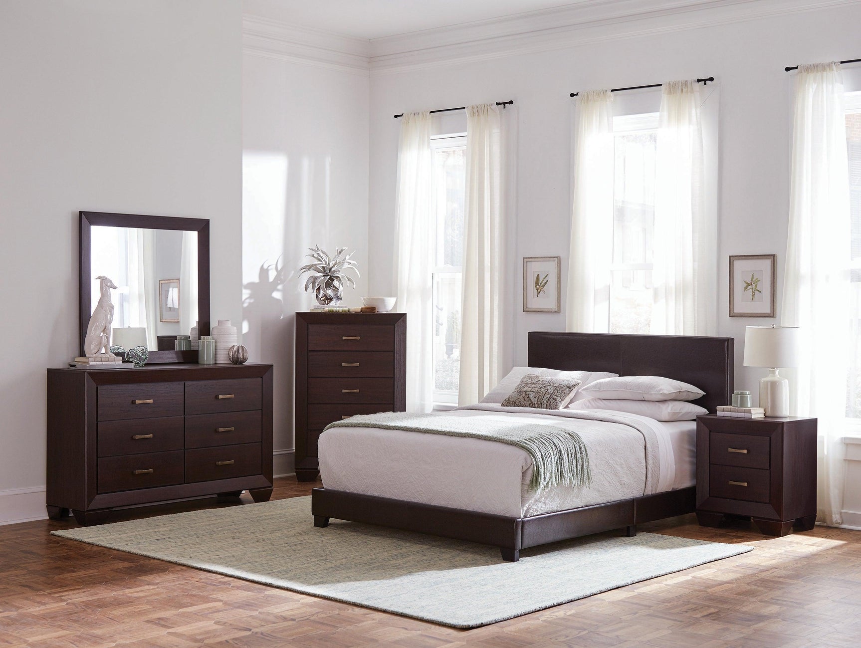 Dorian Upholstered Queen Bed Brown - Ella Furniture