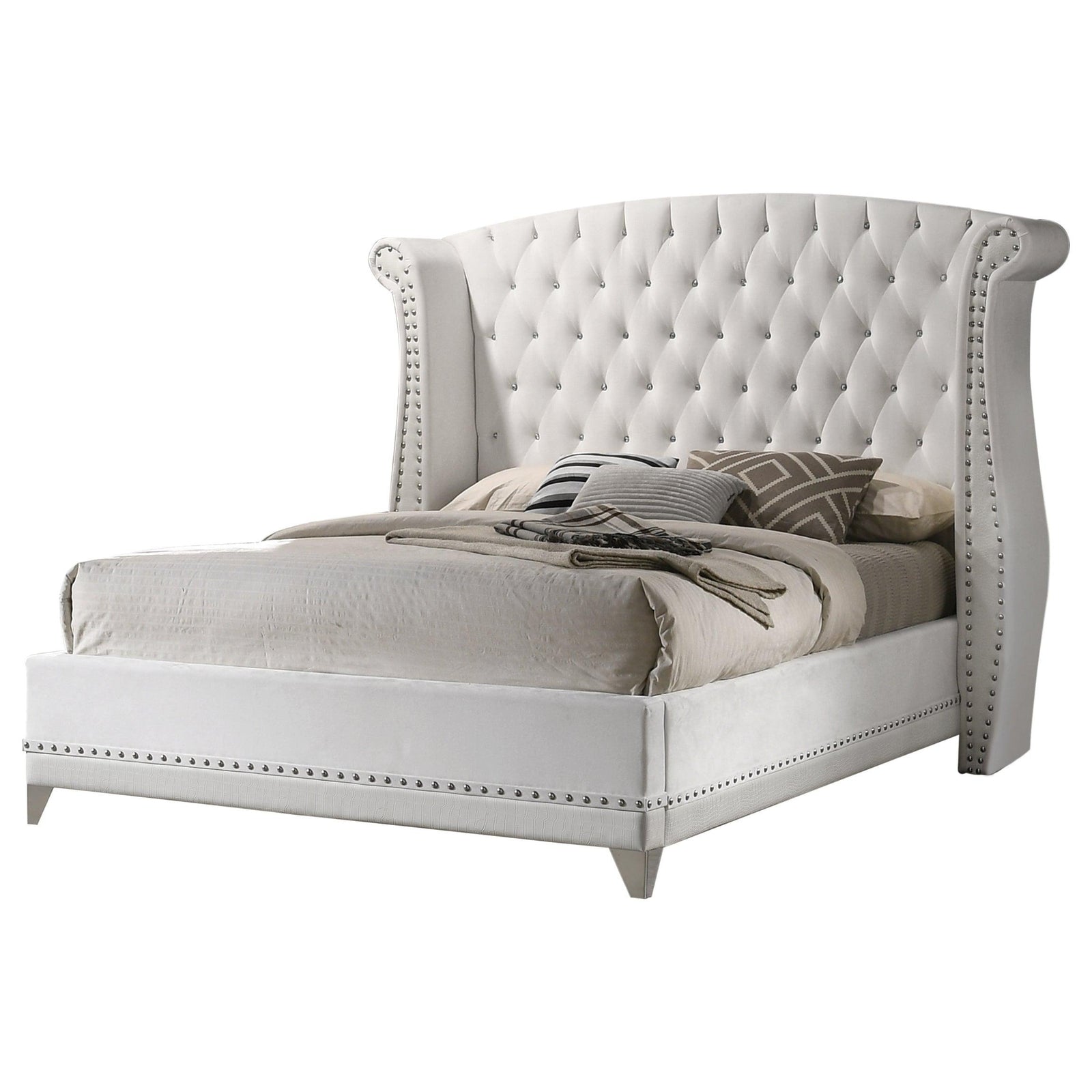 Barzini Eastern King Wingback Tufted Bed White - Ella Furniture