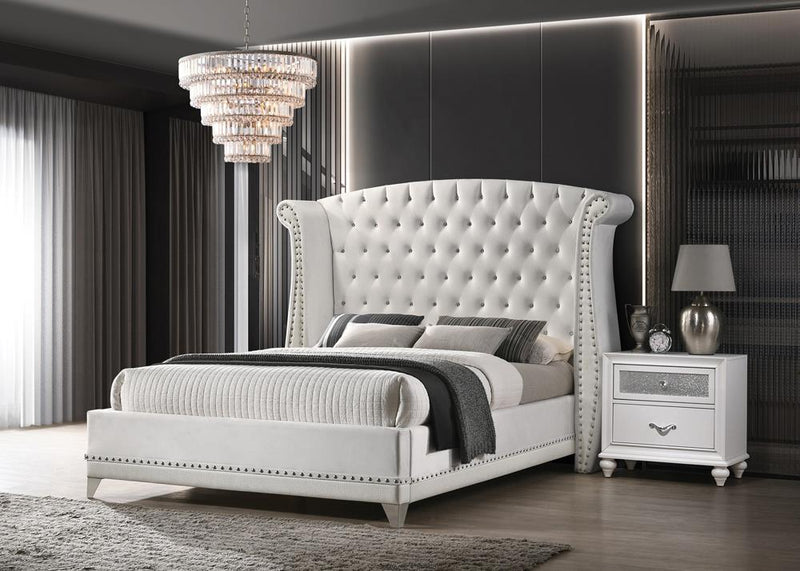 Barzini Eastern King Wingback Tufted Bed White - Ella Furniture