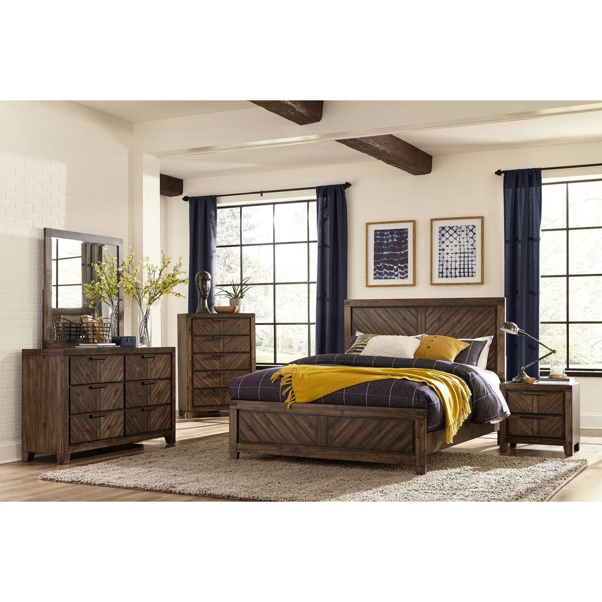 Parnell Distressed Espresso Modern Acacia Veneer Wood And Engineered Wood Queen Panel Bed - Ella Furniture