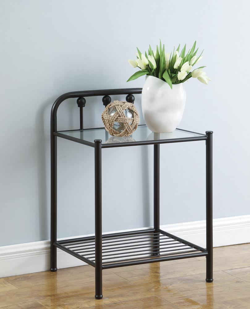 Livingston 1-Shelf Nightstand With Glass Top Dark Bronze - Ella Furniture