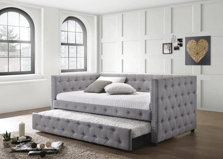 Mockern Tufted Upholstered Daybed With Trundle Grey - Ella Furniture