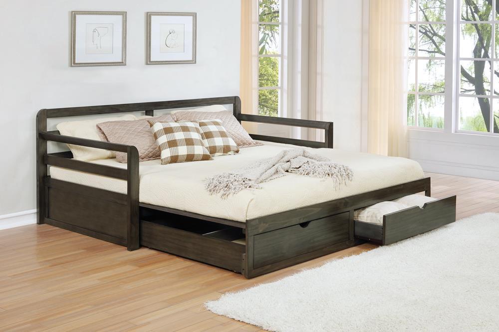 Sorrento 2-Drawer Twin Daybed With Extension Trundle Grey - Ella Furniture