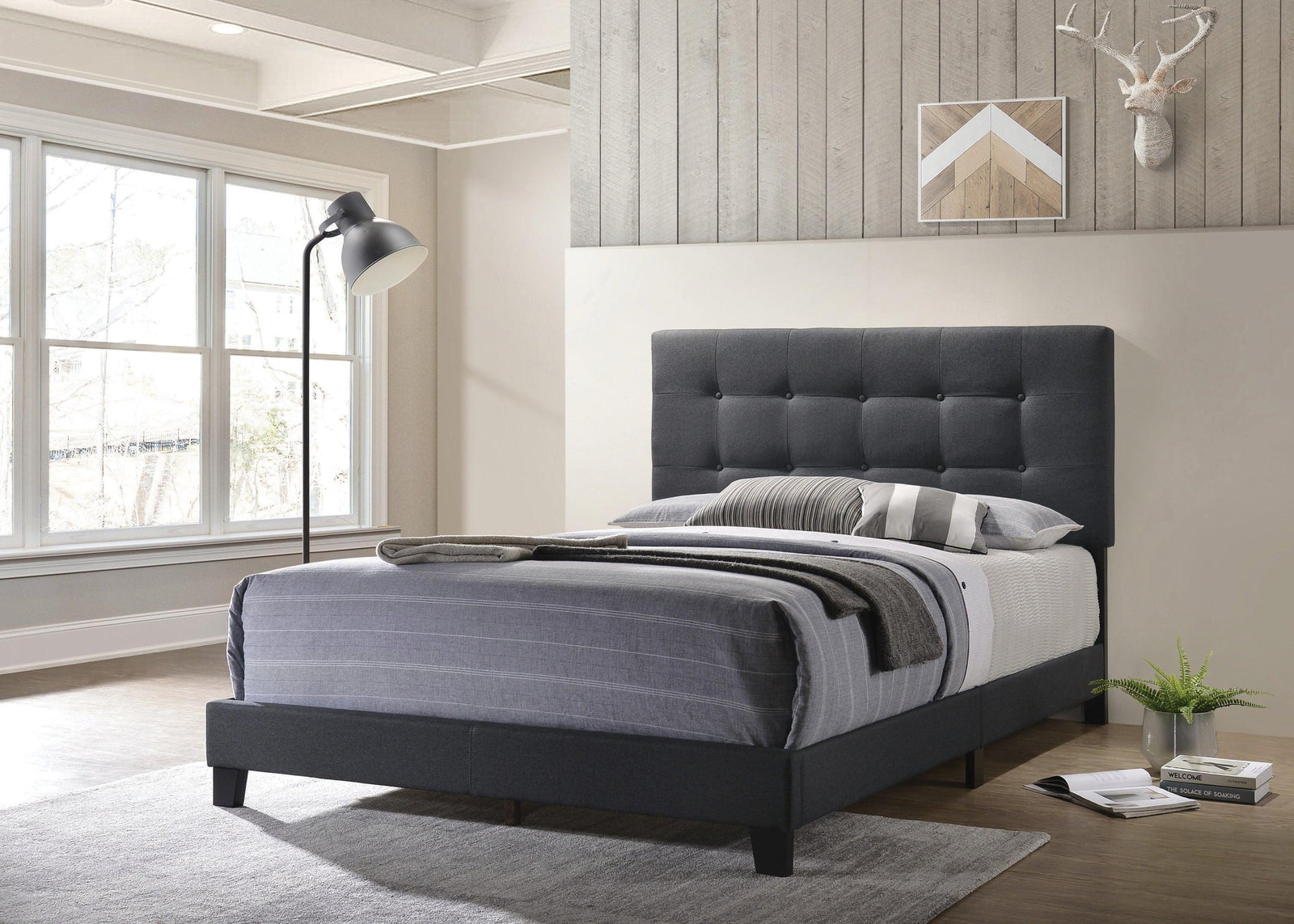 Mapes Tufted Upholstered Full Bed Grey - Ella Furniture