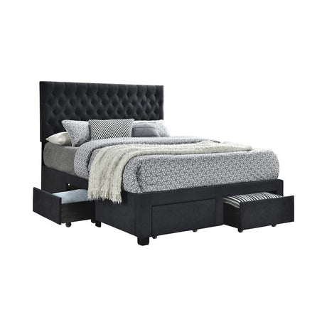 Soledad Eastern King 4-Drawer Button Tufted Storage Bed Charcoal - Ella Furniture