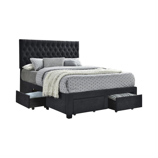 Soledad Eastern King 4-Drawer Button Tufted Storage Bed Charcoal - Ella Furniture