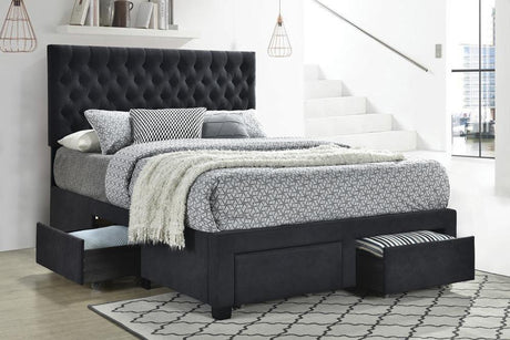 Soledad Queen 4-Drawer Button Tufted Storage Bed Charcoal - Ella Furniture