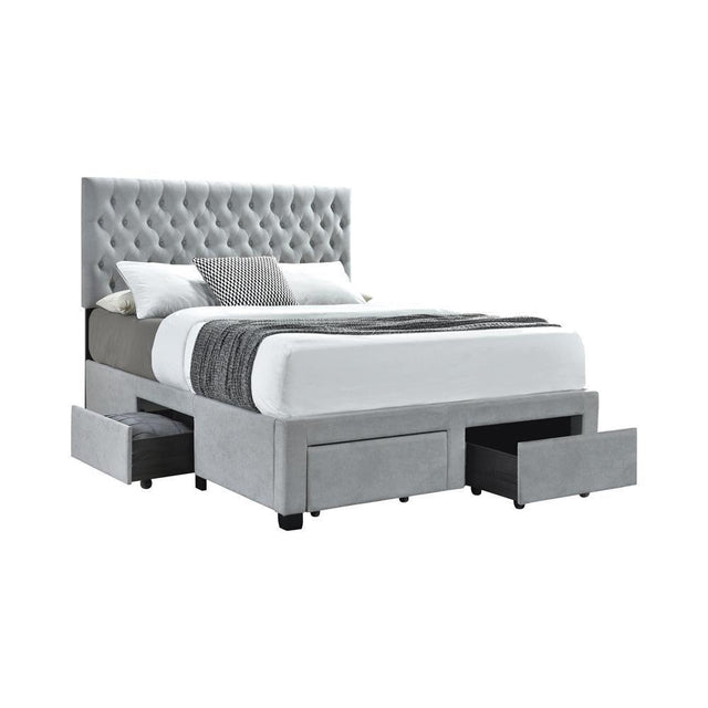 Soledad Eastern King 4-Drawer Button Tufted Storage Bed Beige - Ella Furniture