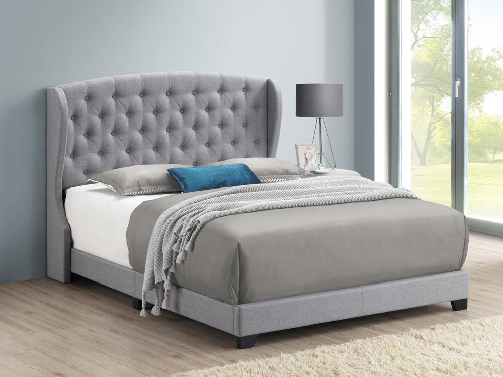 Krome Eastern King Upholstered Bed With Demi-wing Headboard Smoke - Ella Furniture