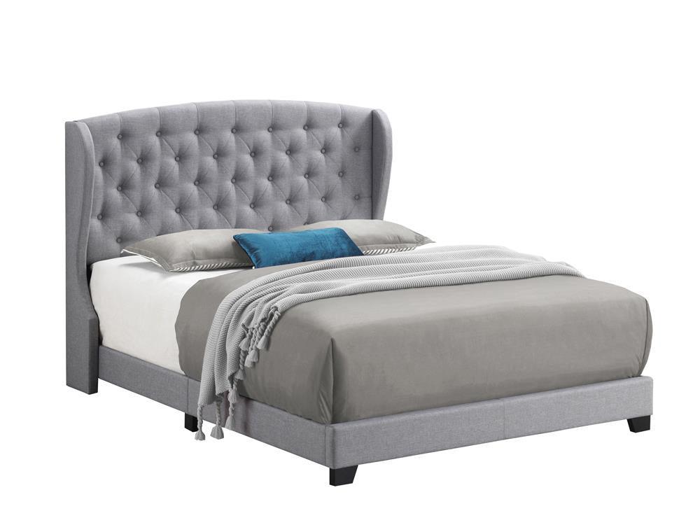 Krome Queen Upholstered Bed With Demi-wing Headboard Smoke - Ella Furniture