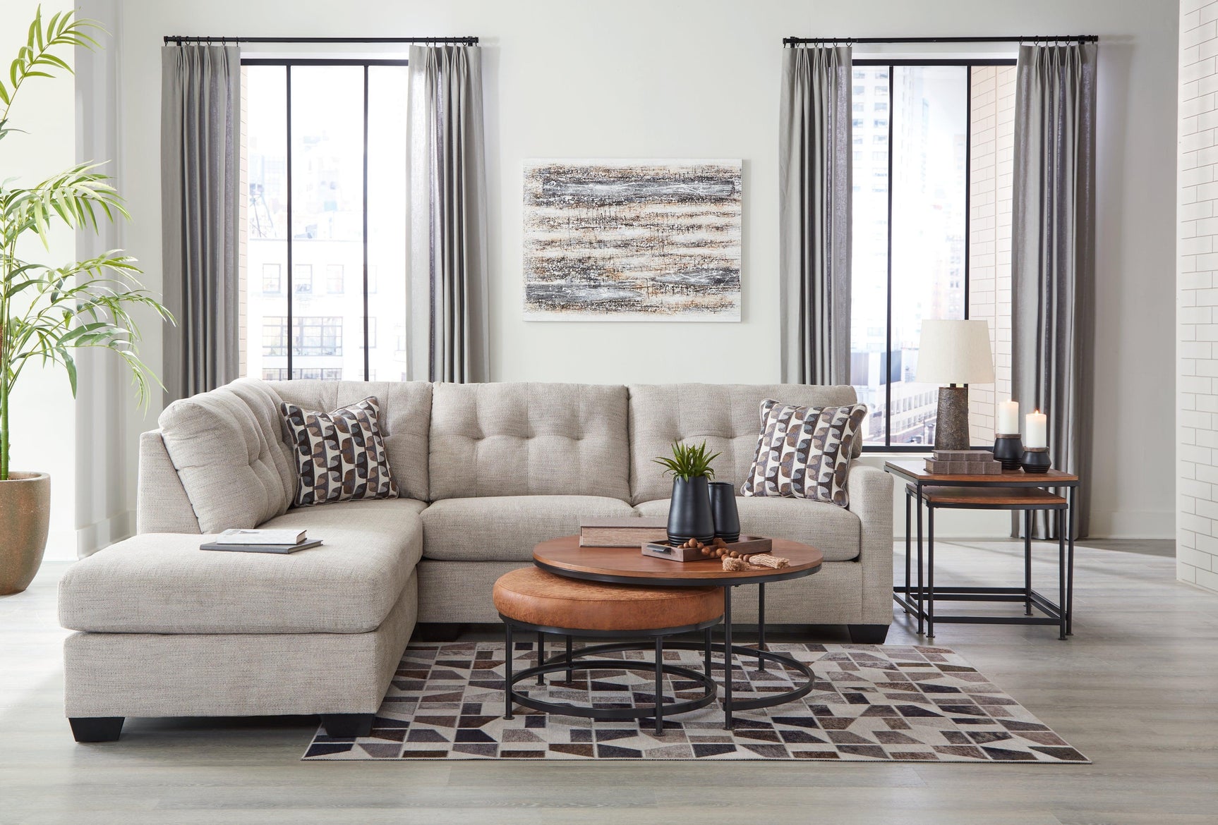 Mahoney Pebble 2-Piece Sectional With Chaise - Ella Furniture