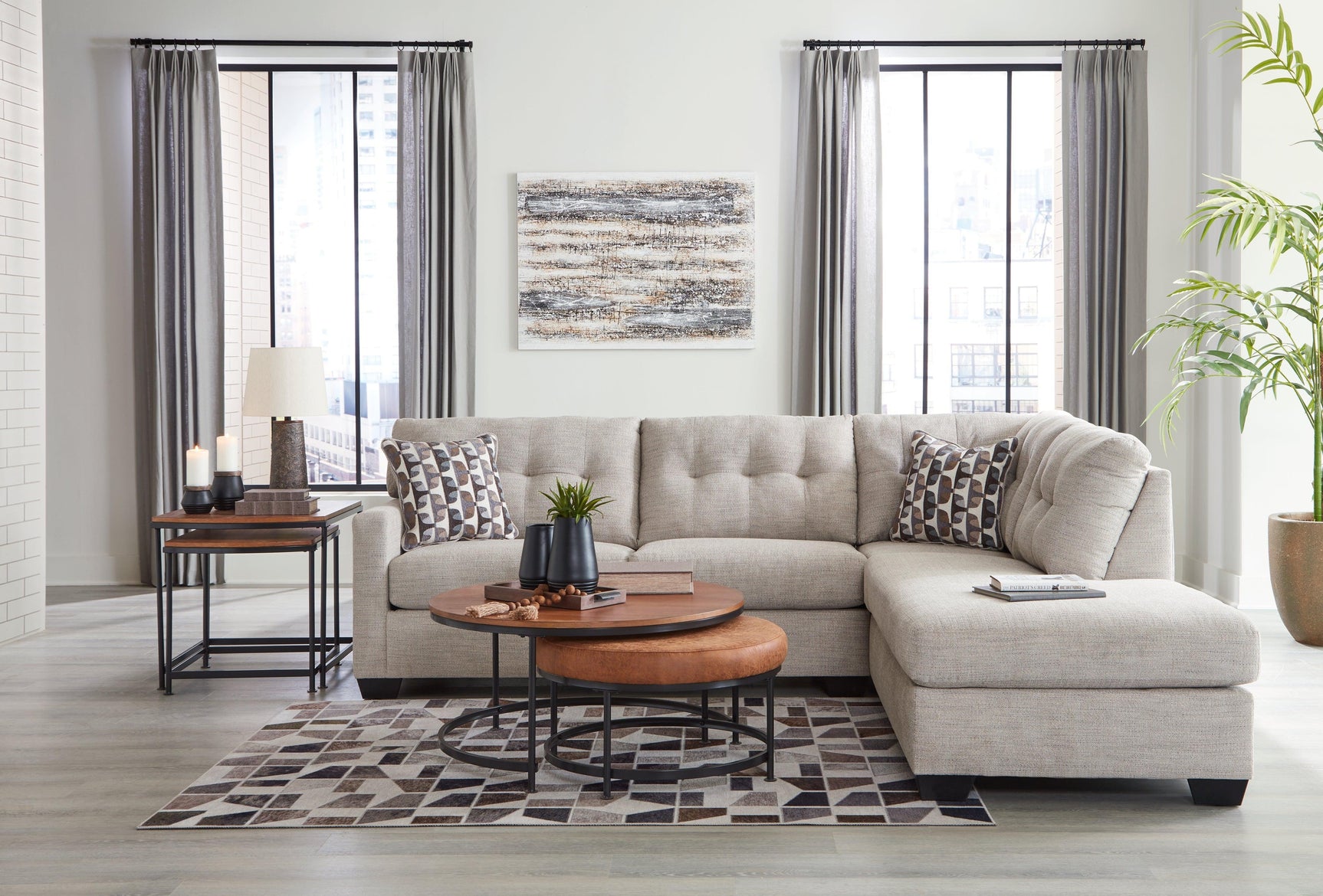 Mahoney Pebble 2-Piece Sectional With Chaise - Ella Furniture