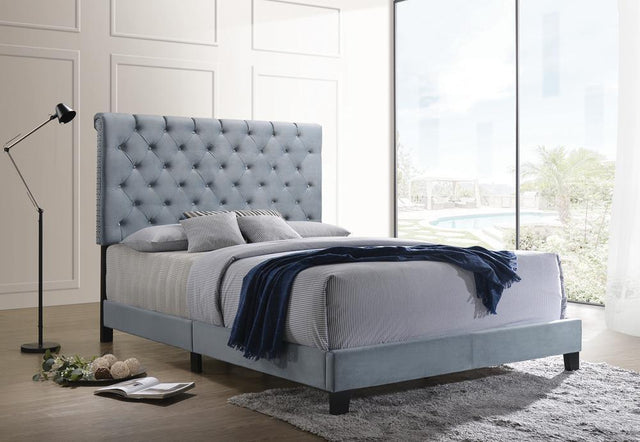 Warner Eastern King Upholstered Bed Slate Blue - Ella Furniture