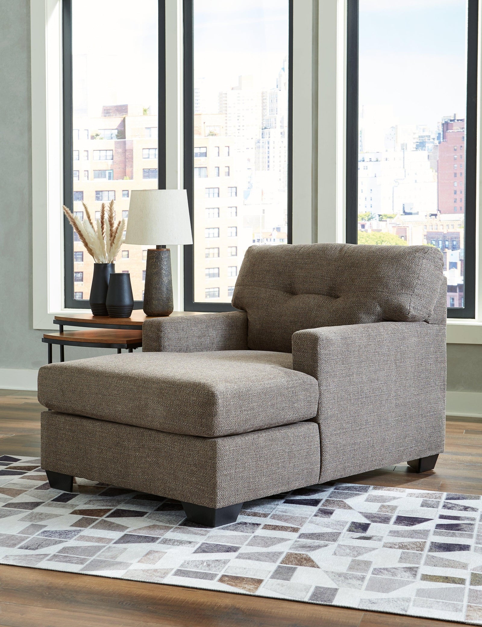 Mahoney Chocolate Chenille Chaise - Ella Furniture