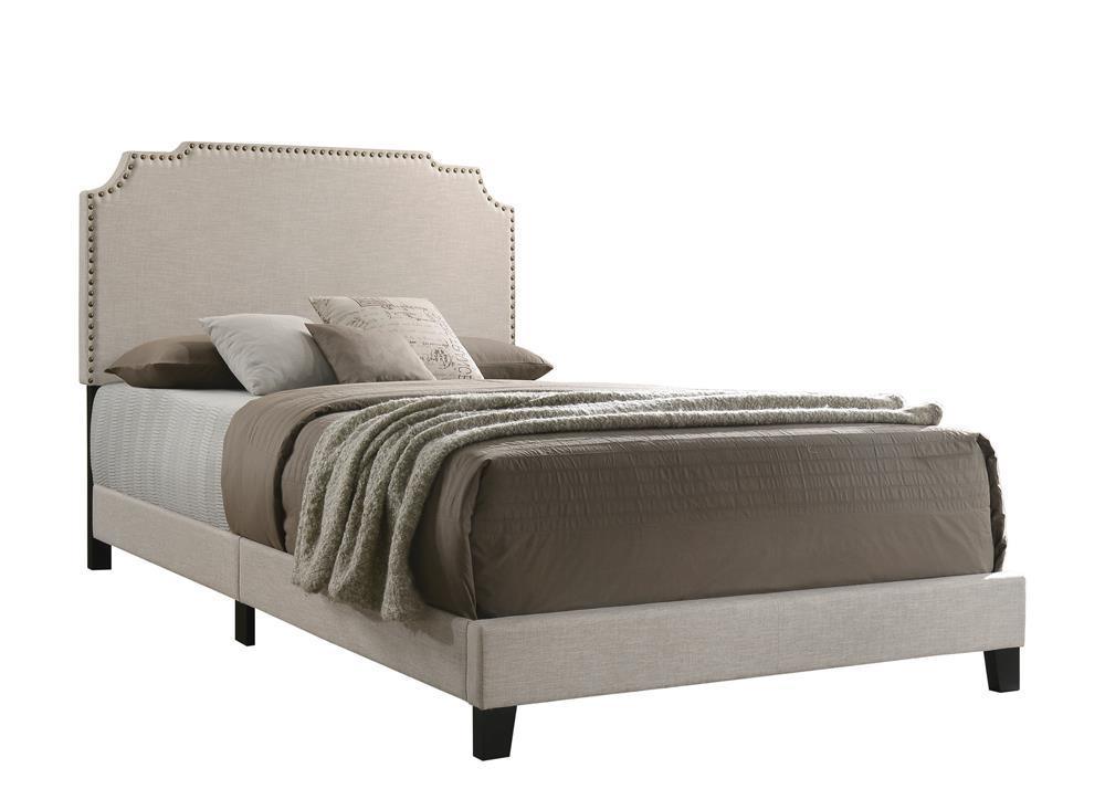 Tamarac Upholstered Nailhead Queen Bed Beige - Ella Furniture