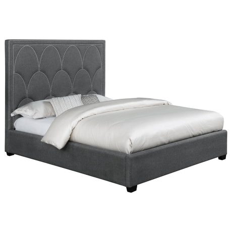 Bowfield Upholstered Bed With Nailhead Trim Charcoal - Ella Furniture