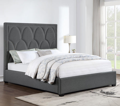 Bowfield Upholstered Bed With Nailhead Trim Charcoal 315900Q - Ella Furniture
