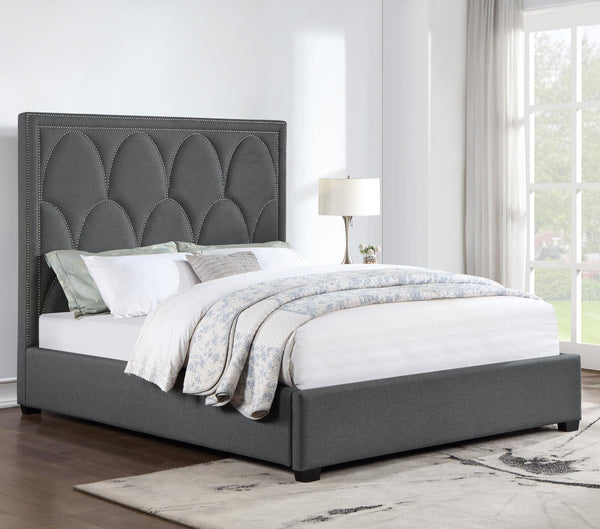 Bowfield Upholstered Bed With Nailhead Trim Charcoal 315900Q - Ella Furniture