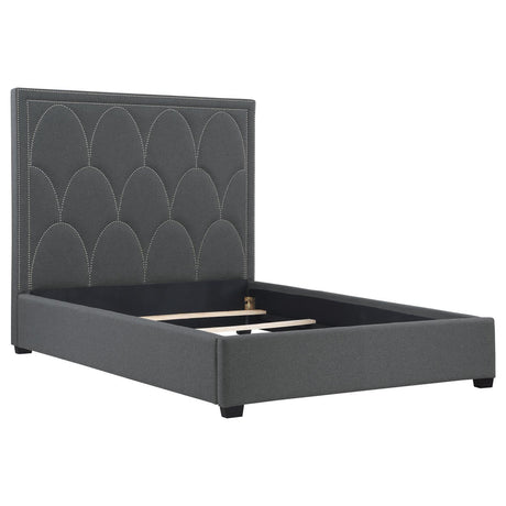 Bowfield Upholstered Bed With Nailhead Trim Charcoal 315900Q - Ella Furniture