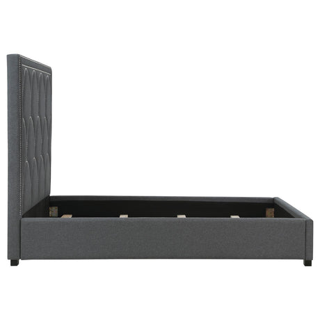 Bowfield Upholstered Bed With Nailhead Trim Charcoal 315900Q - Ella Furniture
