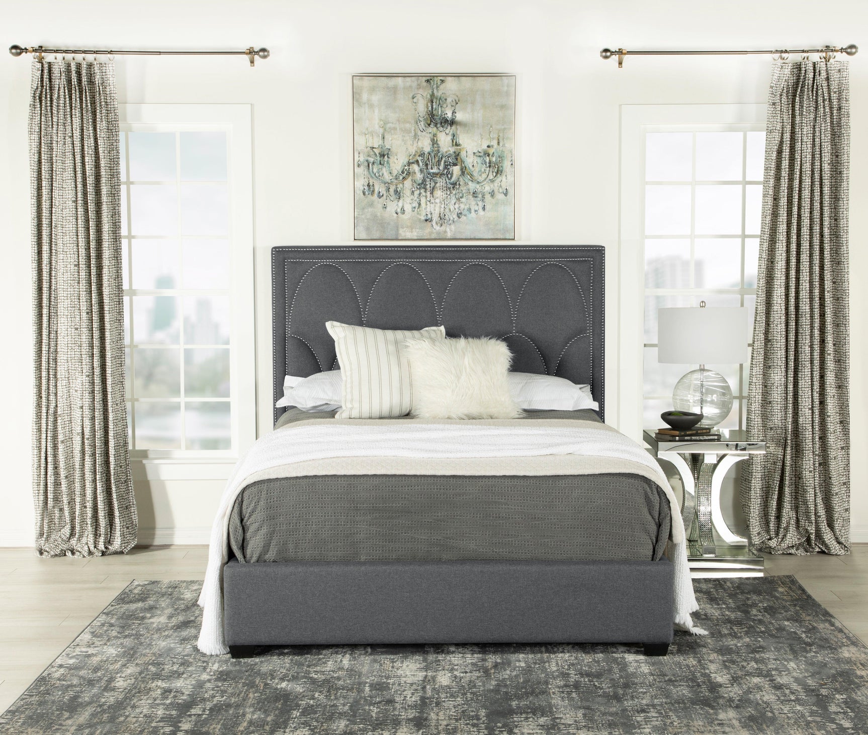 Bowfield Upholstered Bed With Nailhead Trim Charcoal 315900Q - Ella Furniture