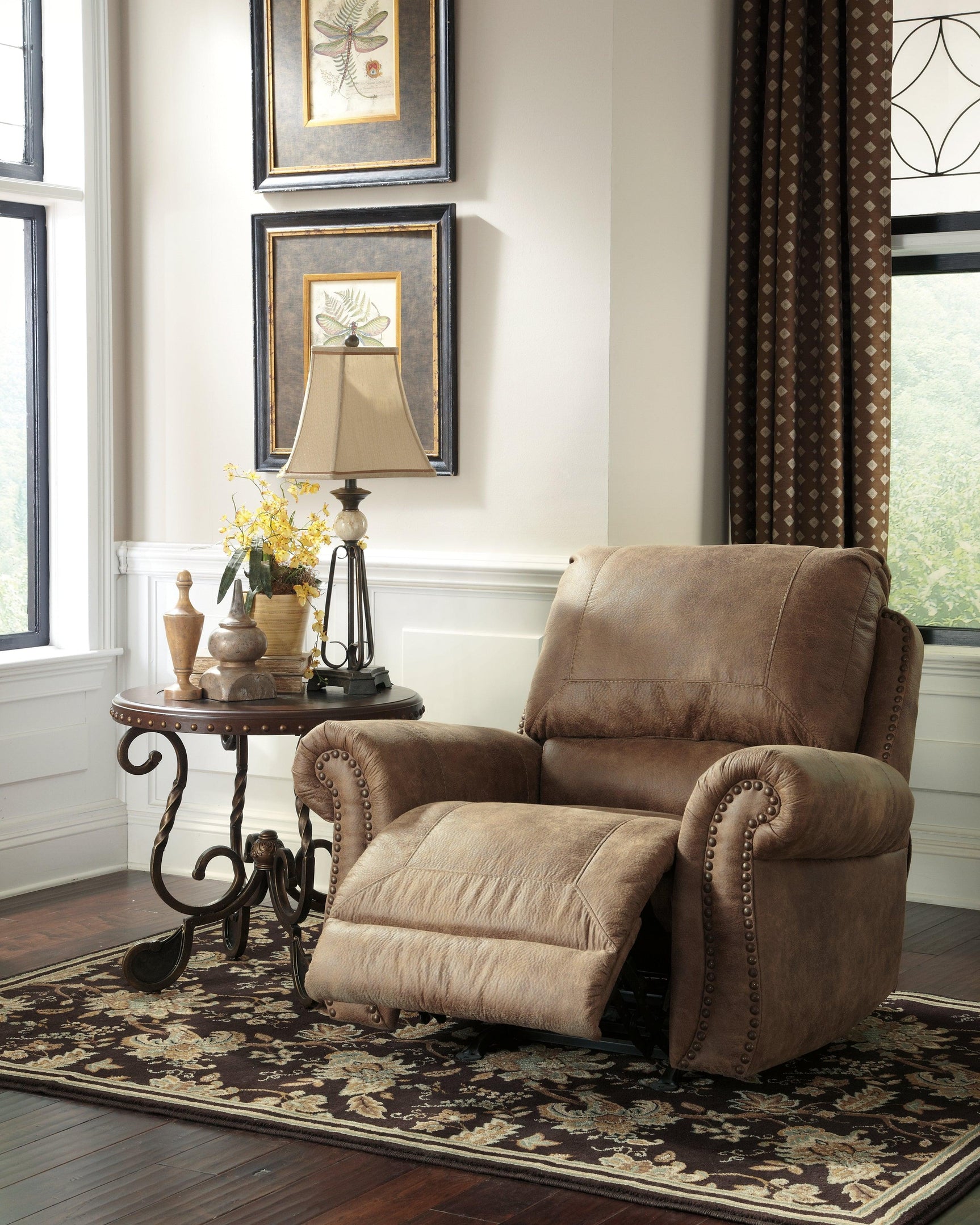 Larkinhurst Earth Faux Leather Recliner - Ella Furniture