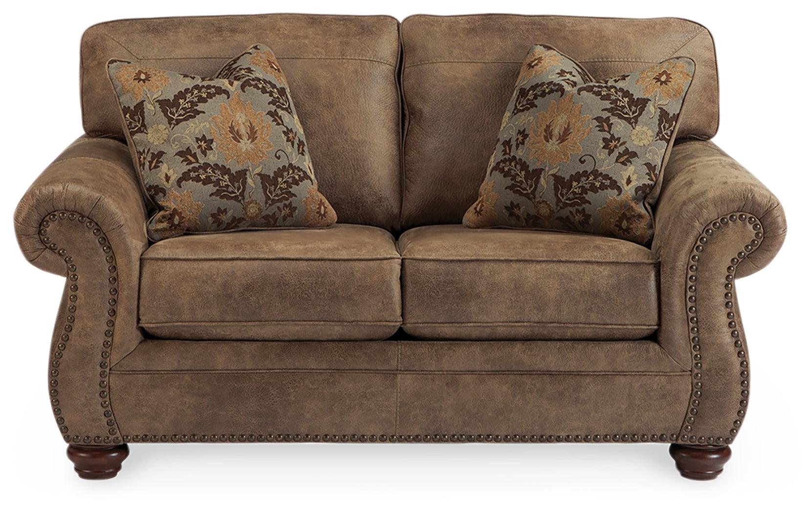 Larkinhurst Earth Faux Leather Loveseat - Ella Furniture